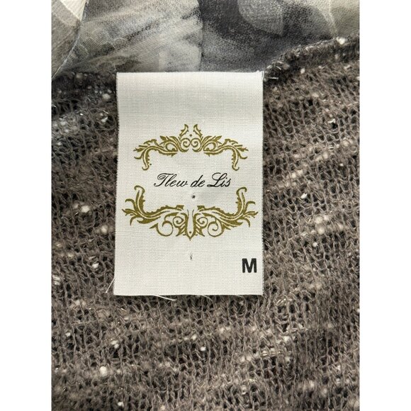 Fleur De Lis Womens Open Front Kimono Cardigan Floral Gray White Womens M - Picture 4 of 8